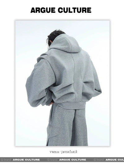 Drawcord Pleats Zip-Up Hoodie & Sweatpants Set Korean Street Fashion Clothing Set By Argue Culture Shop Online at OH Vault