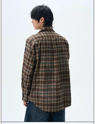 Ripped Raw Hem Plaid Shirt Korean Street Fashion Shirt By 77Flight Shop Online at OH Vault