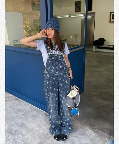 Washed Stars Scattered Overall Korean Street Fashion Overall By Made Extreme Shop Online at OH Vault