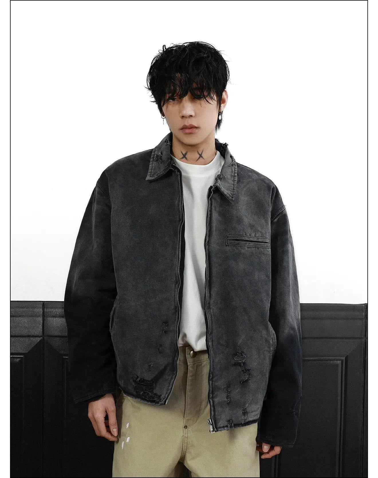 Distressed Gradient Washed Denim Jacket Korean Street Fashion Jacket By Mr Nearly Shop Online at OH Vault