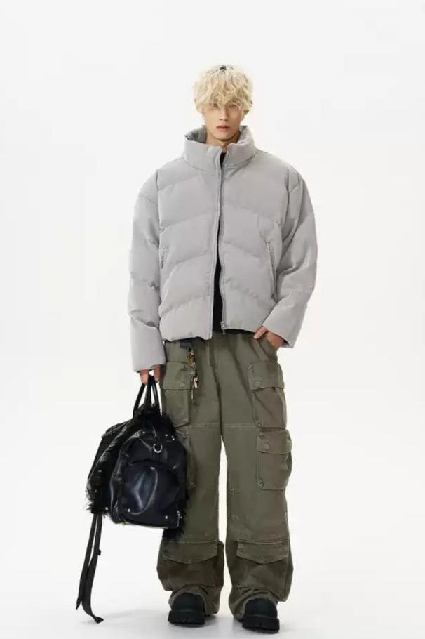 Quilted Plain Color Puffer Jacket Korean Street Fashion Jacket By A PUEE Shop Online at OH Vault