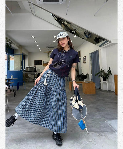 Spliced Plaid Long Skirt Korean Street Fashion Skirt By Made Extreme Shop Online at OH Vault