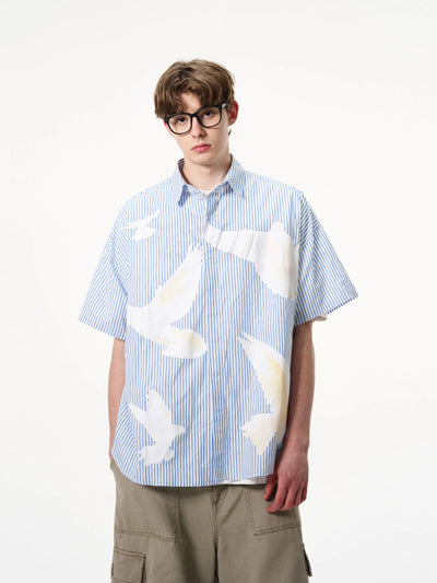 Bird Silhouette Striped Shirt Korean Street Fashion Shirt By Mad Witch Shop Online at OH Vault