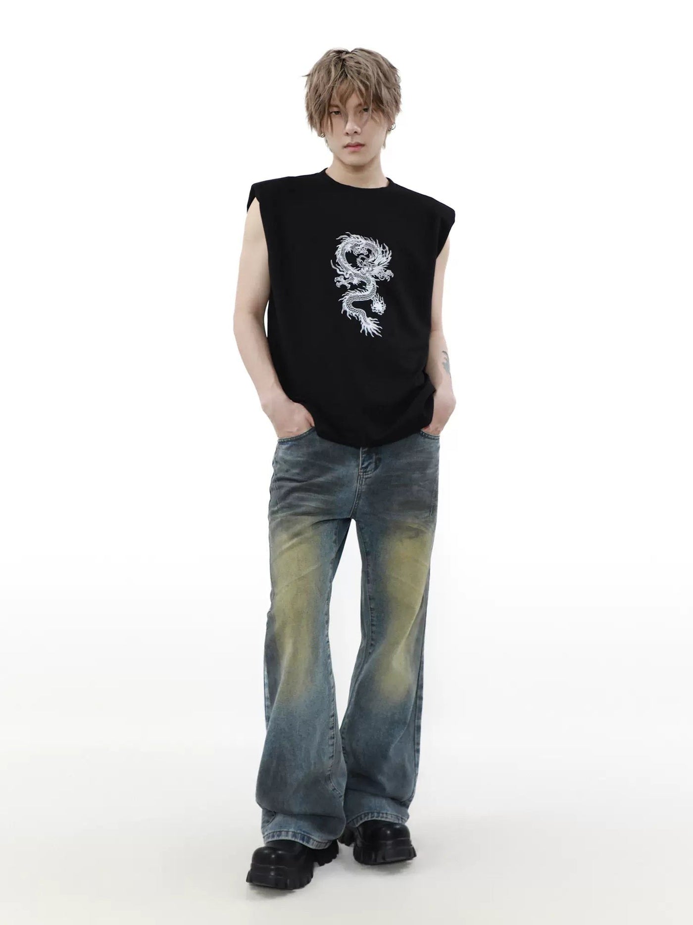 Dragon Graphic Tank Top Korean Street Fashion Tank Top By Mr Nearly Shop Online at OH Vault