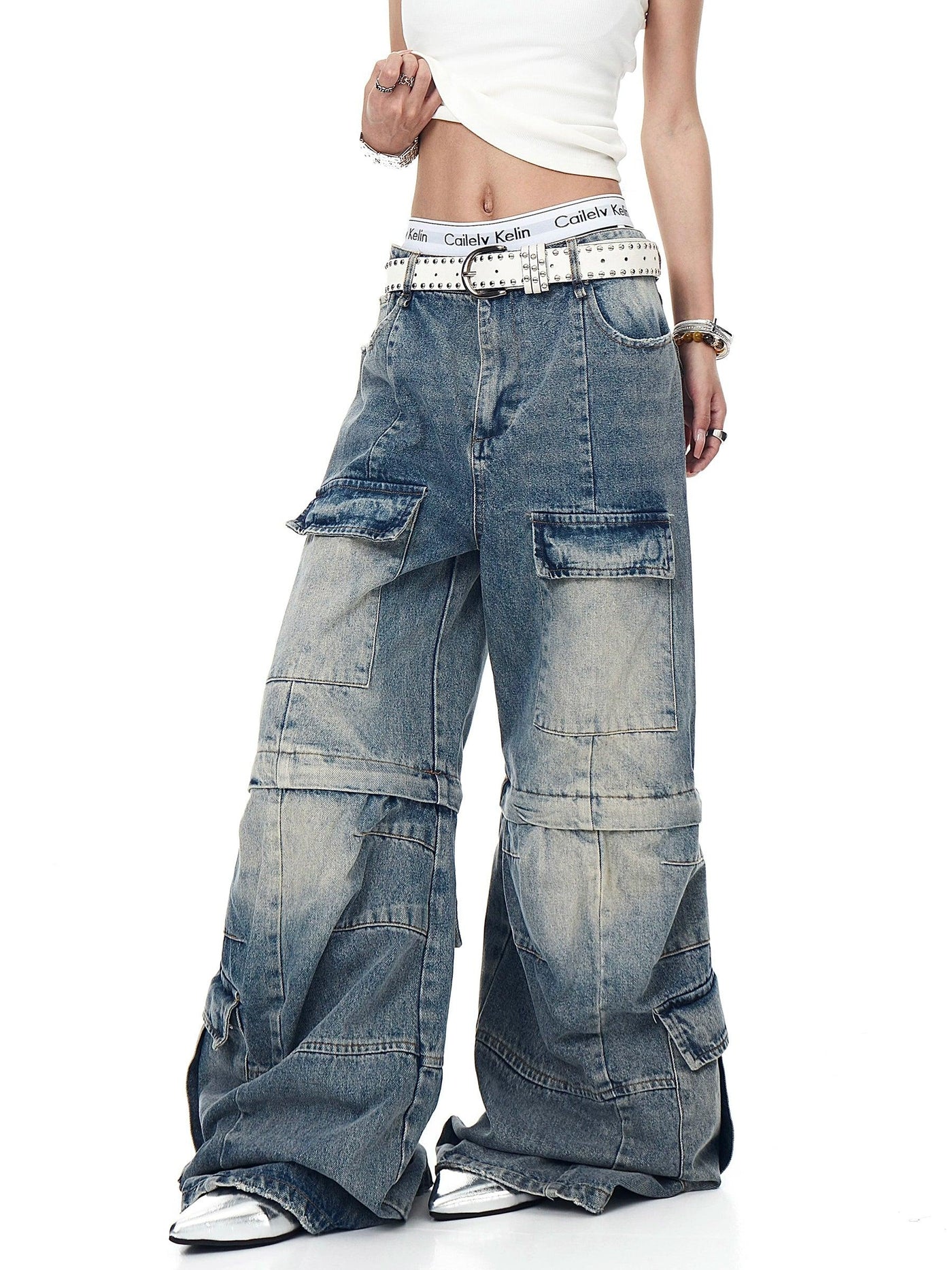 Detachable Multiple Flap Pockets Jeans Korean Street Fashion Jeans By Blacklists Shop Online at OH Vault