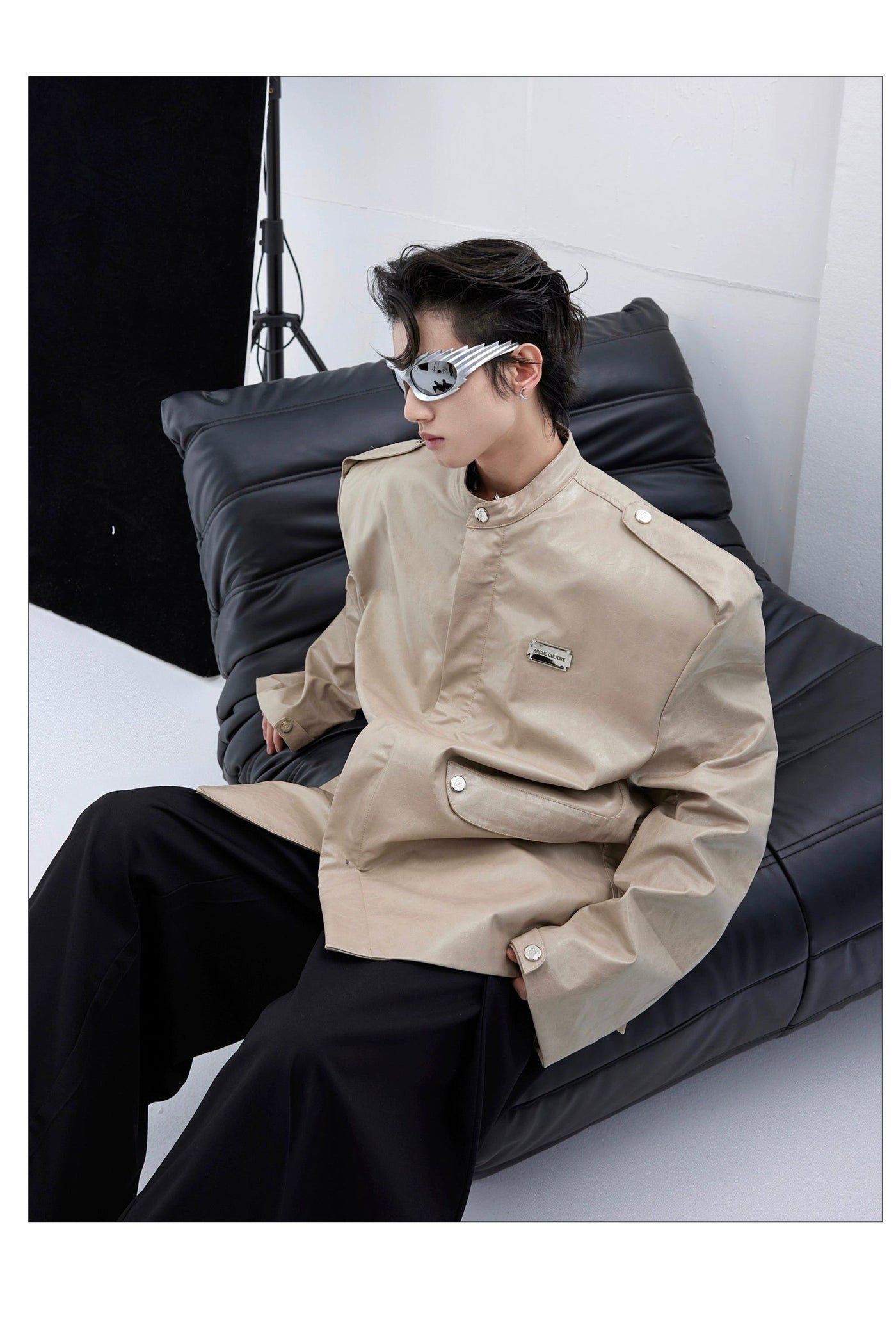 Structured Shoulder Pad PU Leather Jacket Korean Street Fashion Jacket By Argue Culture Shop Online at OH Vault