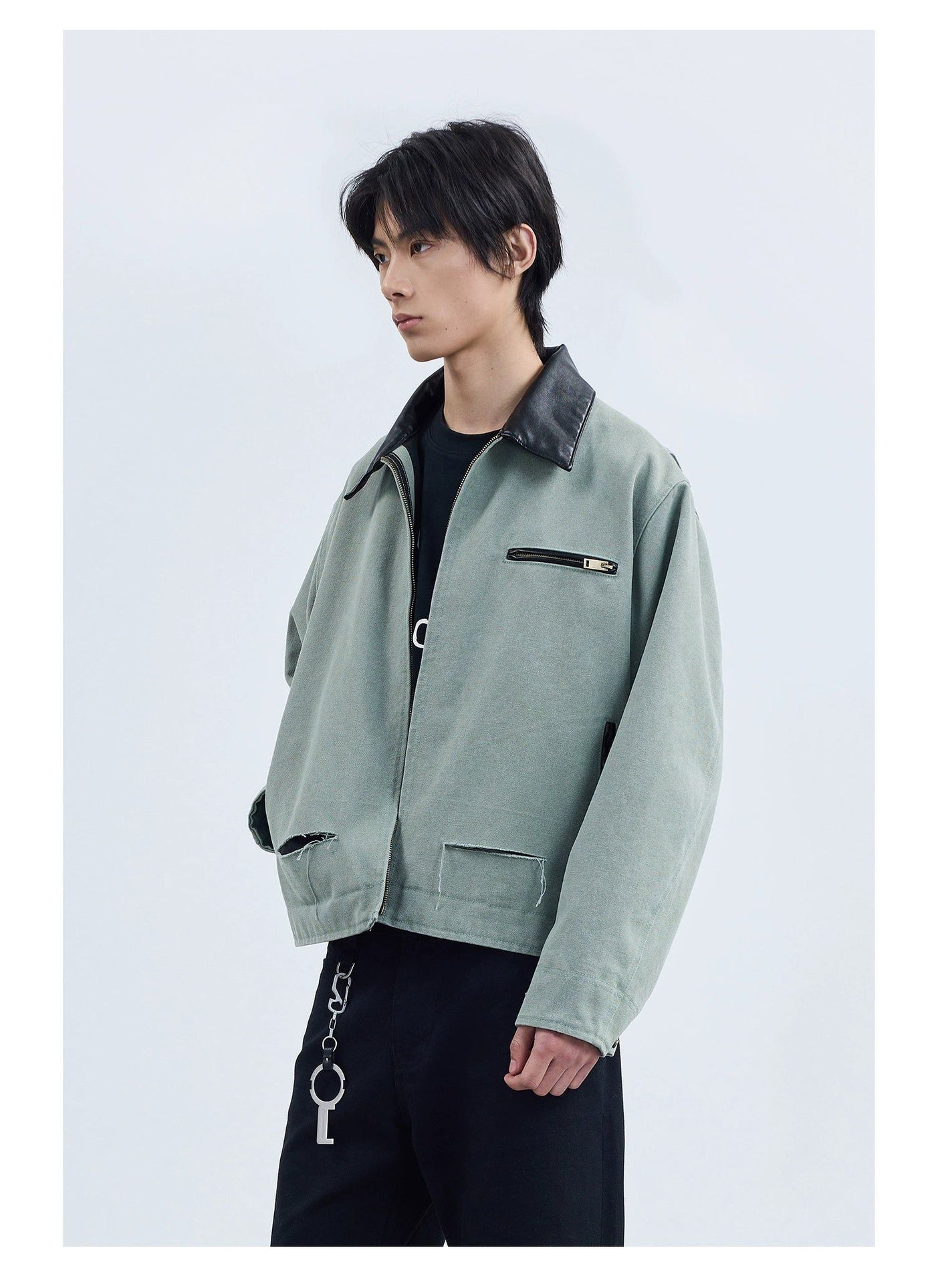 PU Leather Collar Multi Zipped Pocket Jacket Korean Street Fashion Jacket By Terra Incognita Shop Online at OH Vault