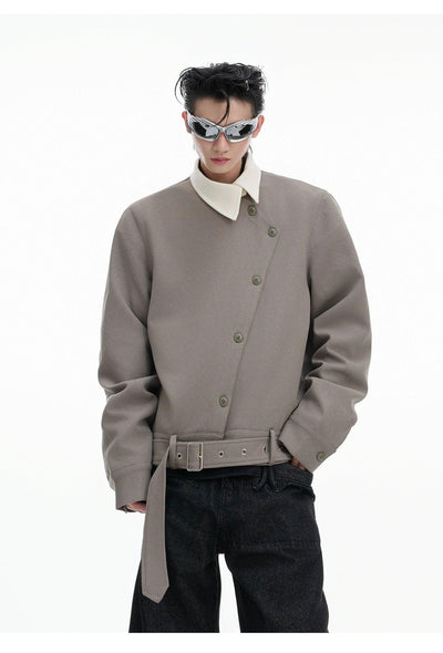Oblique Buttons Buckled Strap Knit Jacket Korean Street Fashion Jacket By Argue Culture Shop Online at OH Vault