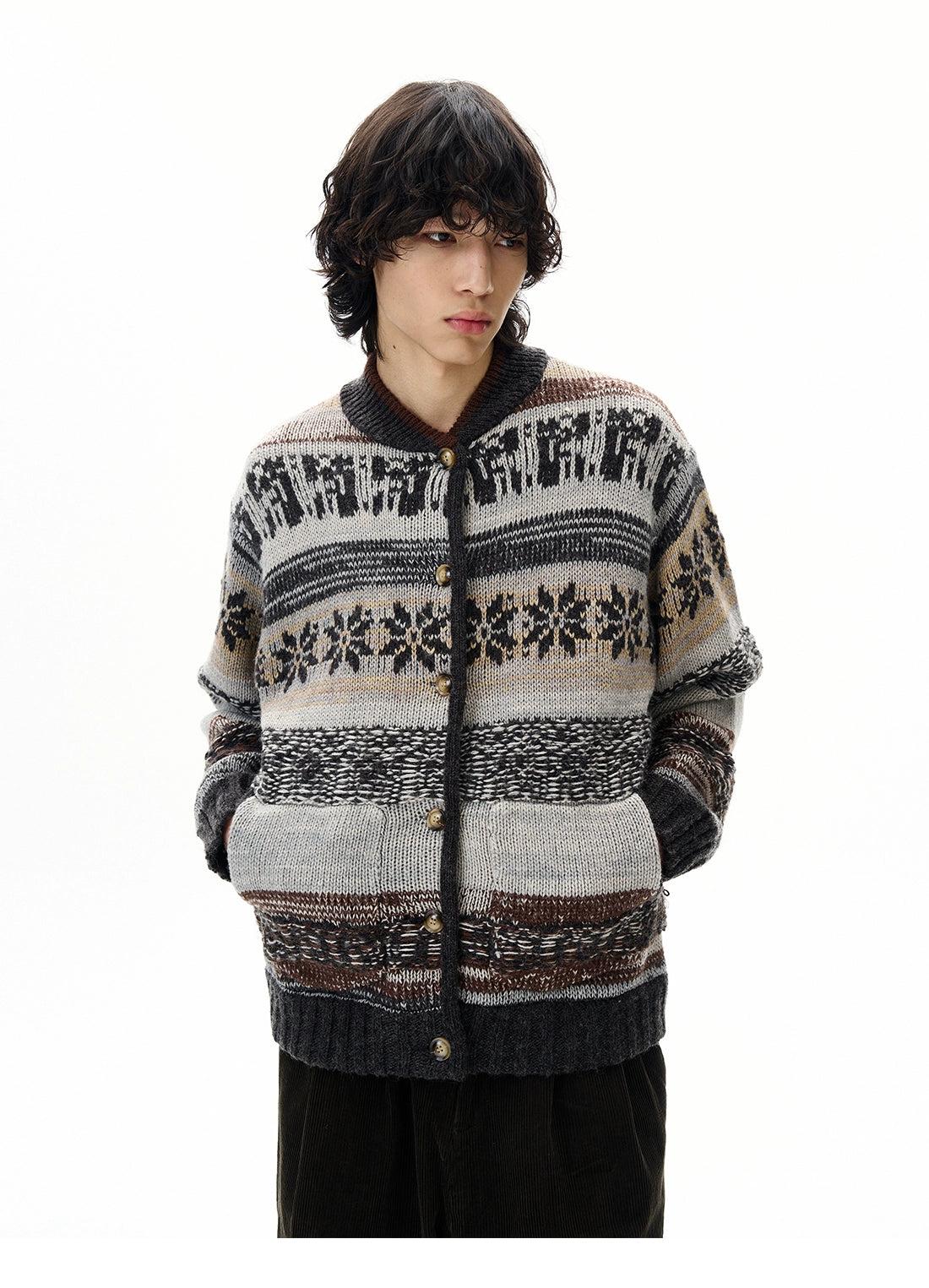 Fair Isle Striped Buttoned Sweater Korean Street Fashion Sweater By 77Flight Shop Online at OH Vault