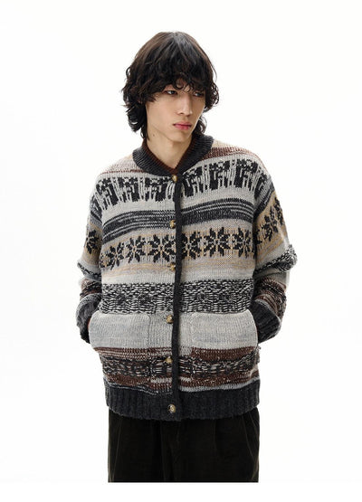 Fair Isle Striped Buttoned Sweater Korean Street Fashion Sweater By 77Flight Shop Online at OH Vault