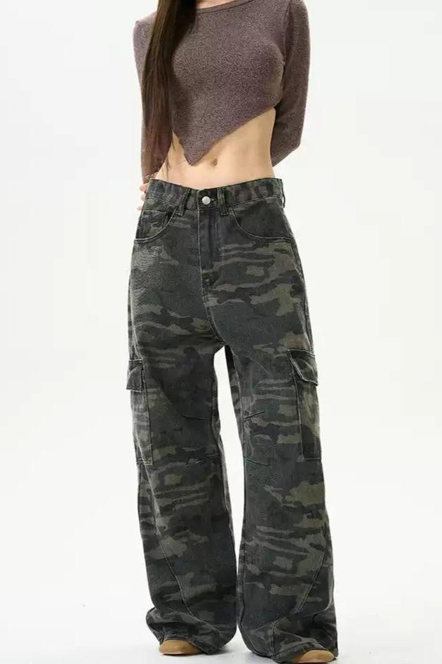 Camouflage Pattern Cargo Jeans Korean Street Fashion Jeans By 77Flight Shop Online at OH Vault