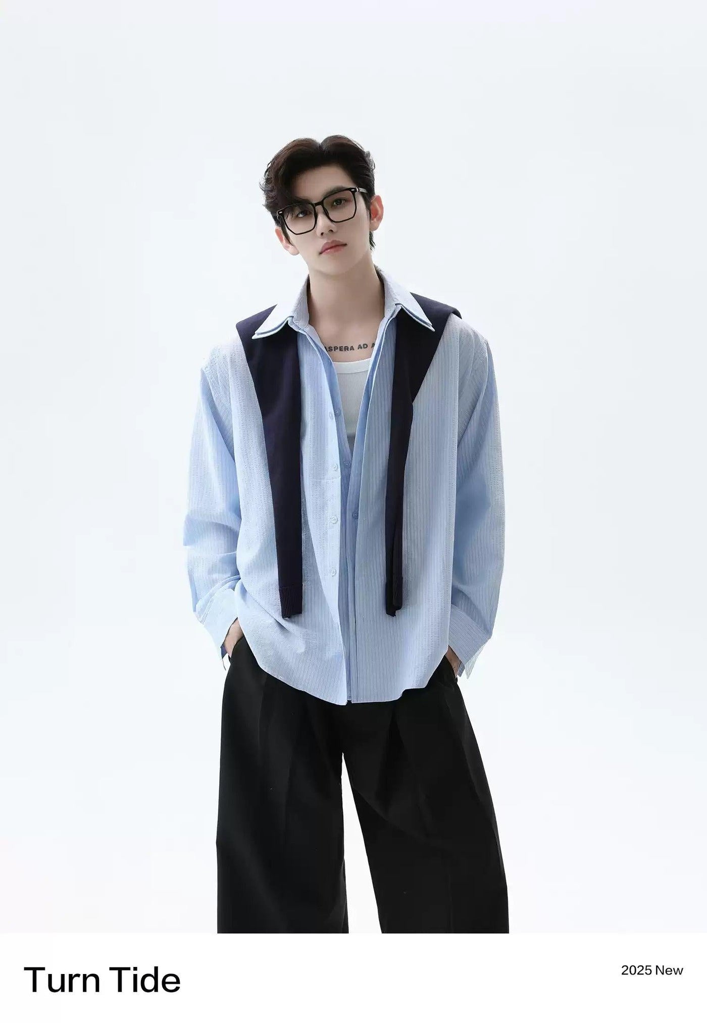 Layered Detail Striped Shirt Korean Street Fashion Shirt By Turn Tide Shop Online at OH Vault