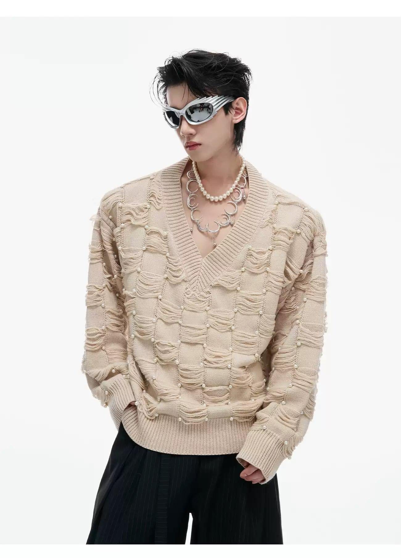 Distressed Threads Patterned Sweater Korean Street Fashion Sweater By Argue Culture Shop Online at OH Vault