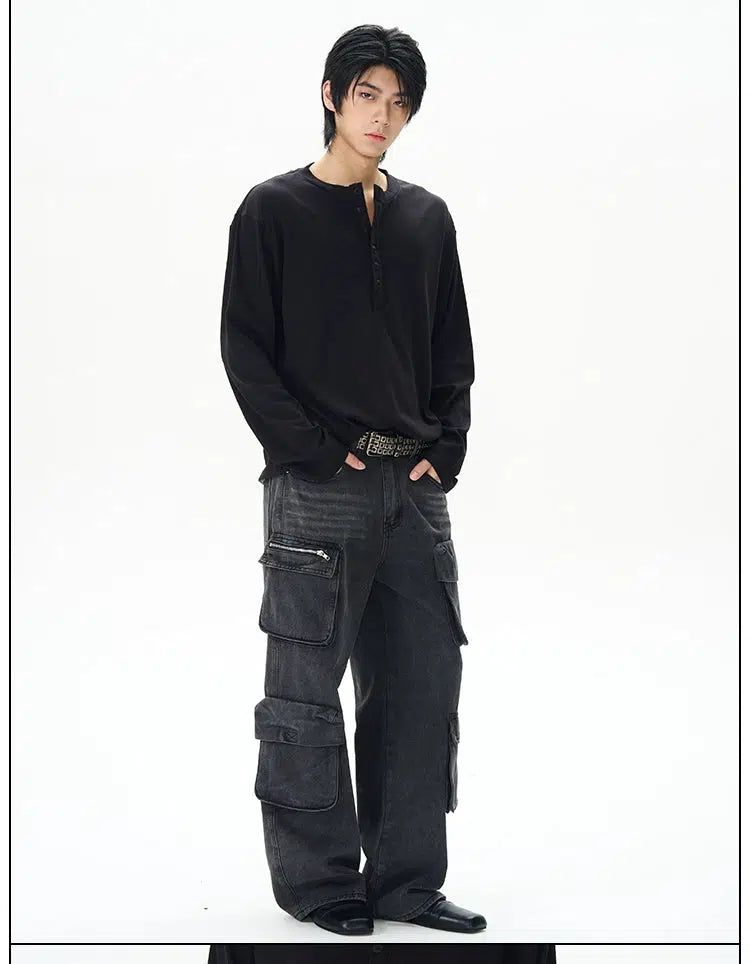 Whiskered Multi-Pocket Cargo Pants Korean Street Fashion Pants By 77Flight Shop Online at OH Vault