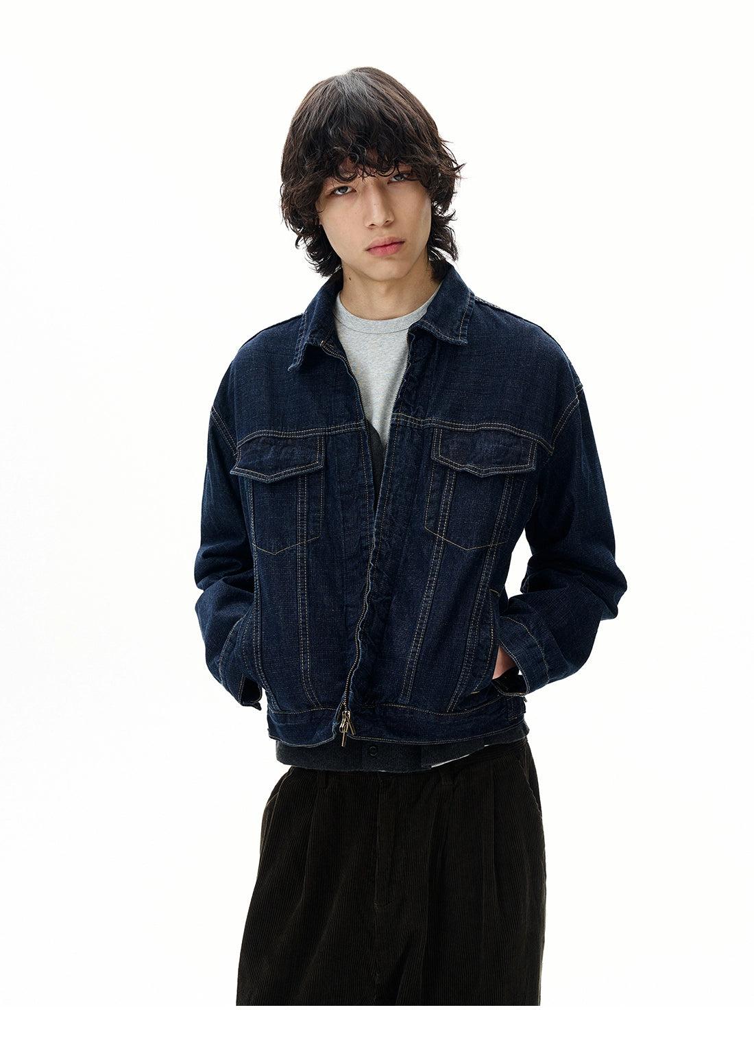 Zip-Front Flap Pocket Denim Jacket Korean Street Fashion Jacket By 77Flight Shop Online at OH Vault
