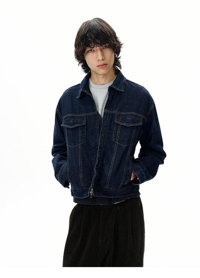 Zip-Front Flap Pocket Denim Jacket Korean Street Fashion Jacket By 77Flight Shop Online at OH Vault