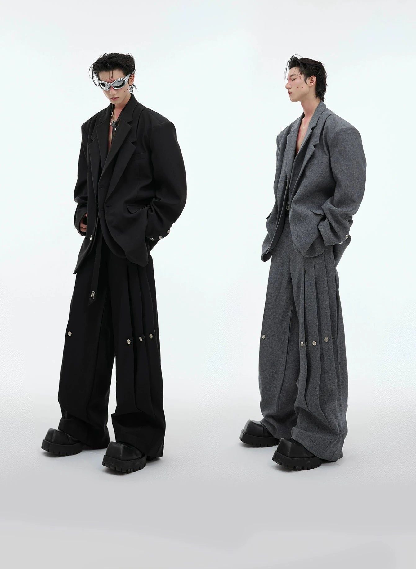 Pleated and Buttons Wide Pants Korean Street Fashion Pants By Argue Culture Shop Online at OH Vault