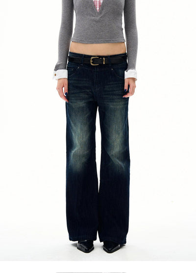 Faded High Waist Straight Jeans Korean Street Fashion Jeans By 77Flight Shop Online at OH Vault