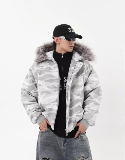 Fur Trimmed Hood Camouflage Jacket Korean Street Fashion Jacket By Blacklists Shop Online at OH Vault