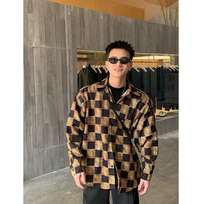Checkered Pattern Buttoned Shirt Korean Street Fashion Shirt By Poikilotherm Shop Online at OH Vault