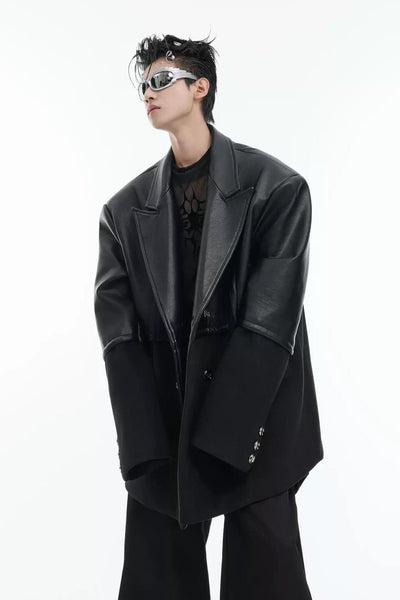 Half Leather Splice Blazer Korean Street Fashion Blazer By Argue Culture Shop Online at OH Vault