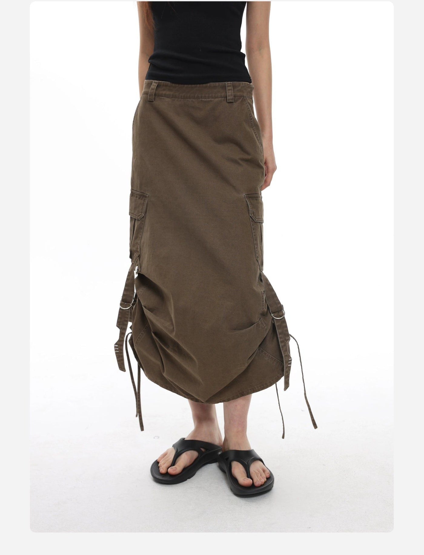 Side Ruched Buckled Strap Skirt Korean Street Fashion Skirt By Roaring Wild Shop Online at OH Vault