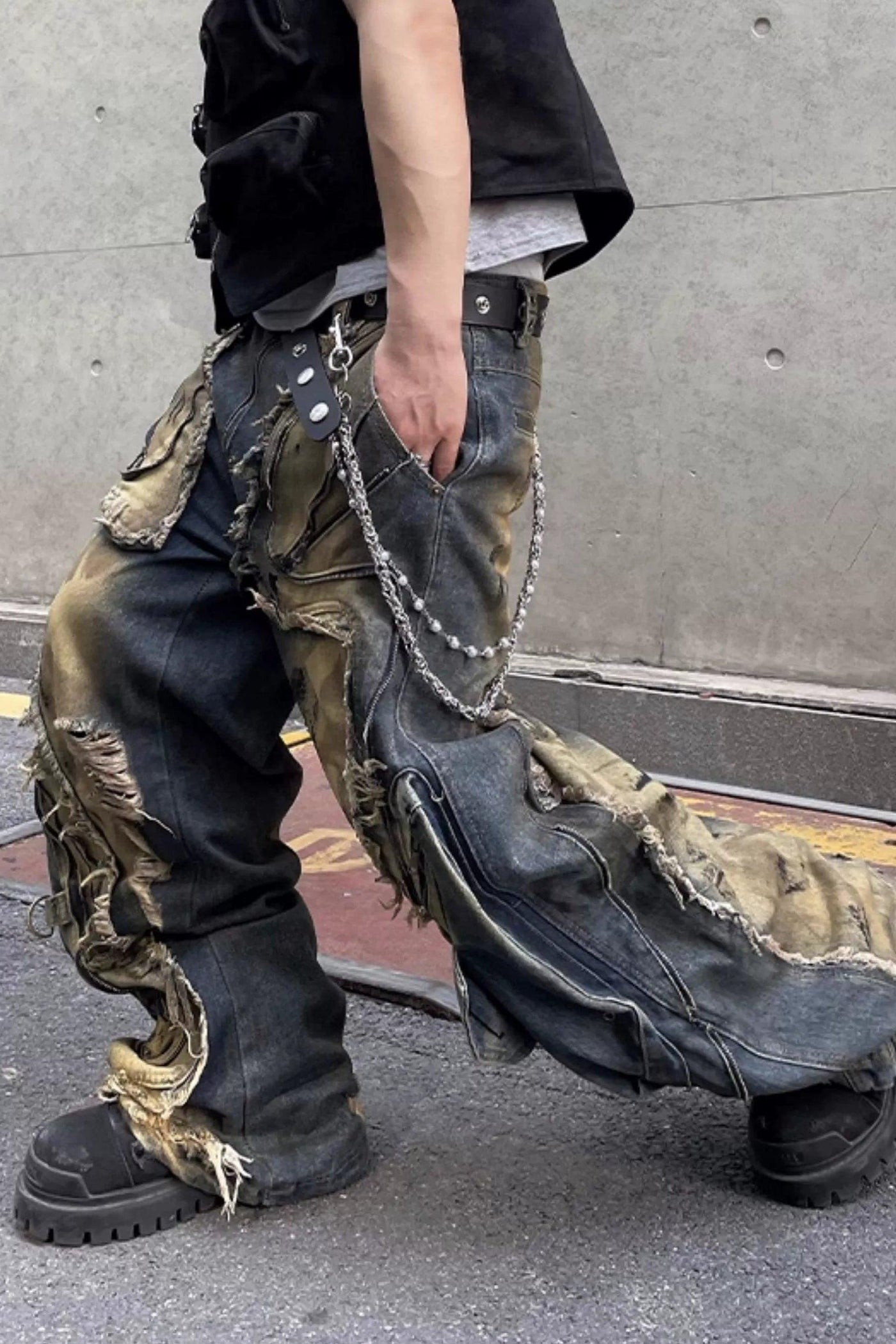Faded & Distressed Loose Jeans Korean Street Fashion Jeans By Dark Fog Shop Online at OH Vault