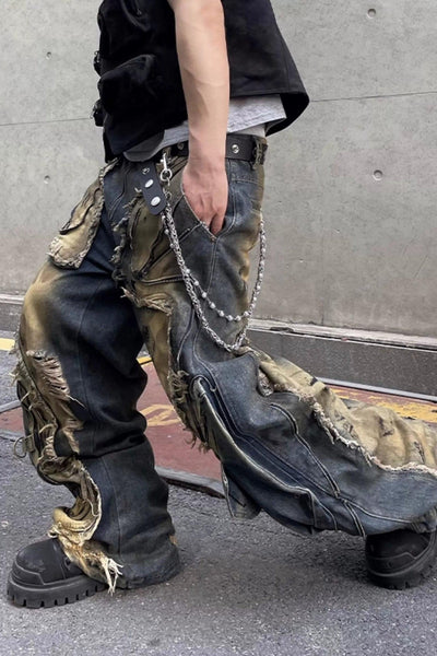 Faded & Distressed Loose Jeans Korean Street Fashion Jeans By Dark Fog Shop Online at OH Vault