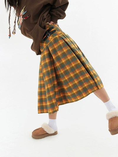 Casual Plaid Pleated Skirt