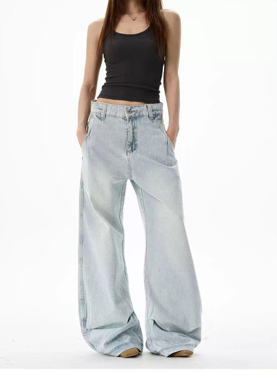 Washed Faded Wide Leg Jeans Korean Street Fashion Jeans By 77Flight Shop Online at OH Vault