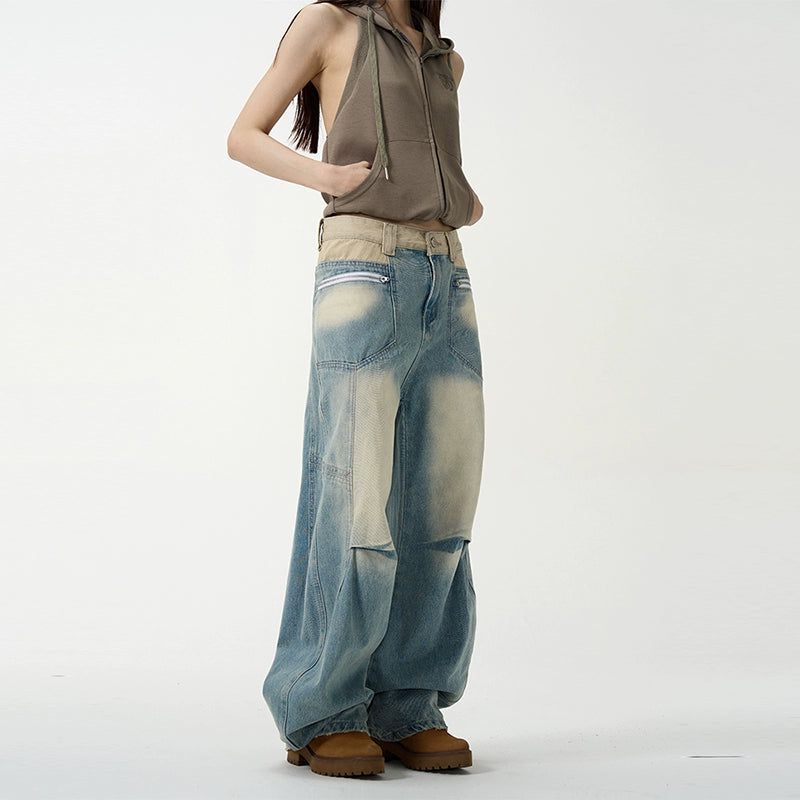 Fade Spots and Spliced Jeans Korean Street Fashion Jeans By 77Flight Shop Online at OH Vault