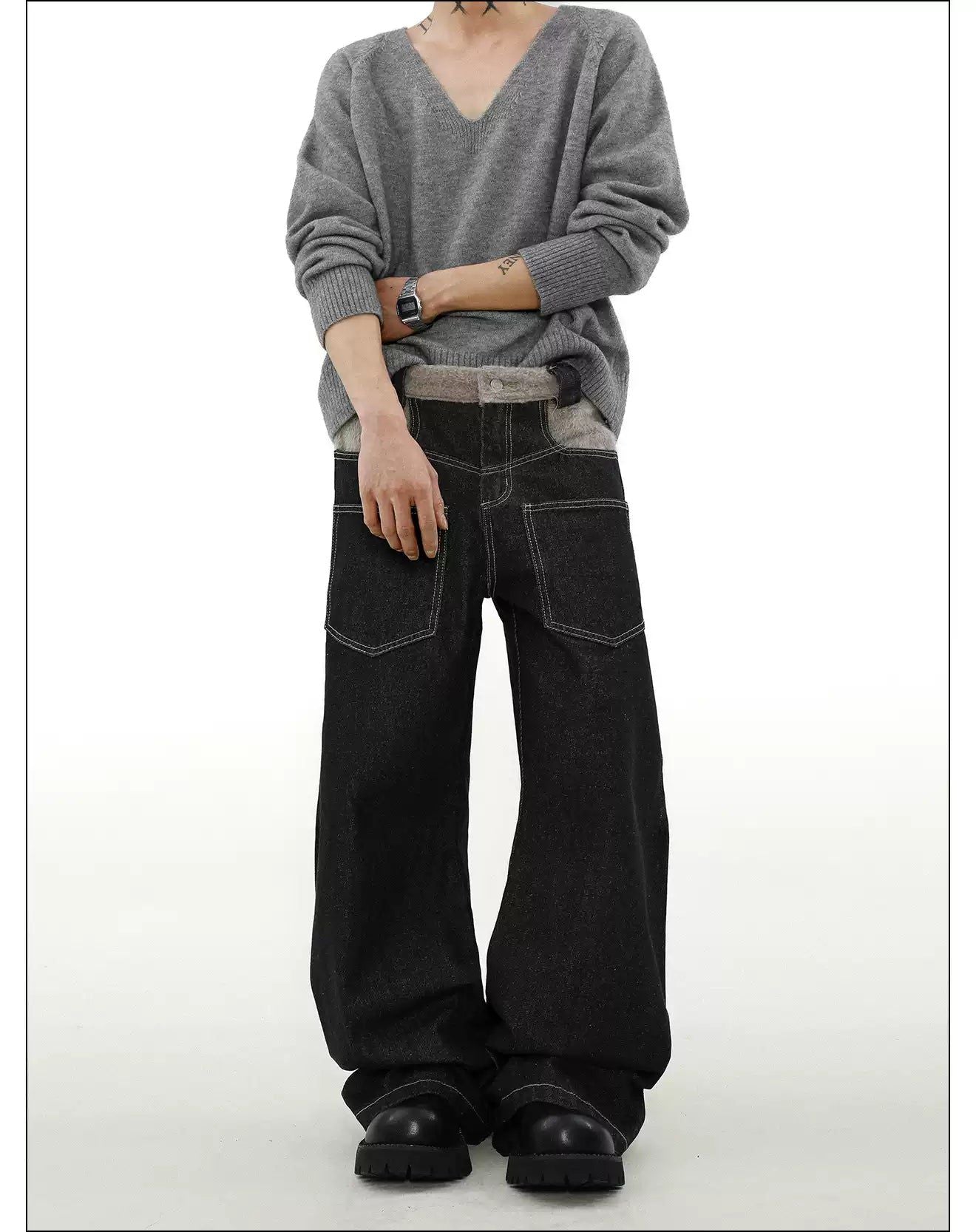 Faux Fur Splice Jeans Korean Street Fashion Jeans By Mr Nearly Shop Online at OH Vault