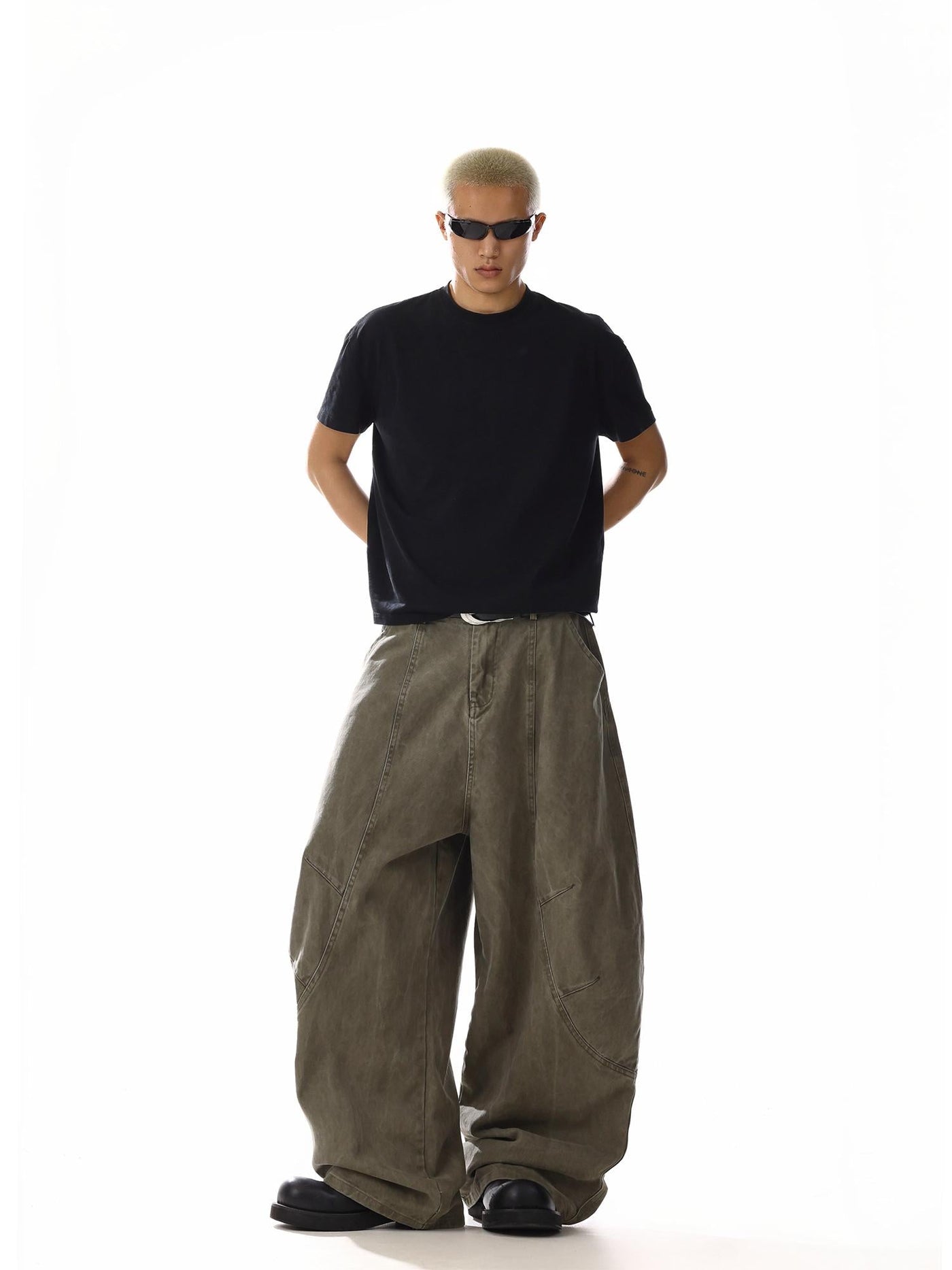 Structured Distressed Baggy Fit Pants Korean Street Fashion Pants By MEBXX Shop Online at OH Vault