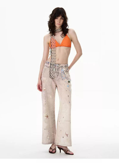 Washed Embroidered Flared Jeans Korean Street Fashion Jeans By 77Flight Shop Online at OH Vault