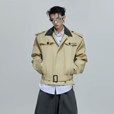 Faux Leather Collar Strap Belt Jacket Korean Street Fashion Jacket By Argue Culture Shop Online at OH Vault