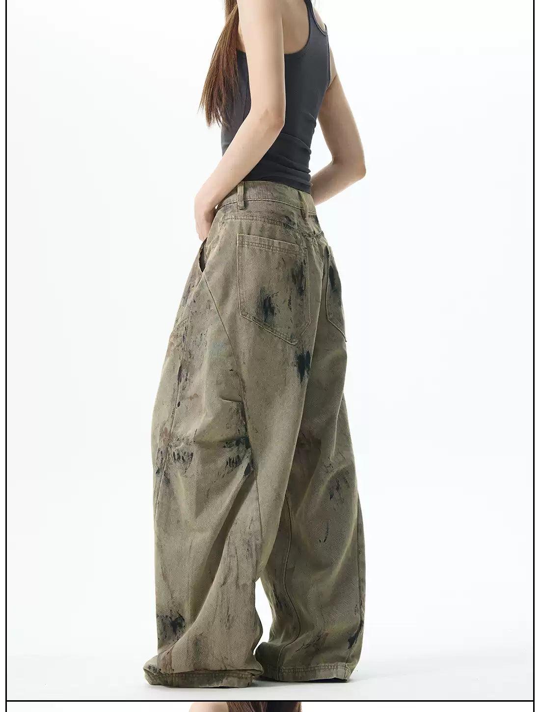 Graffiti Ink-Splash Cargo Pants Korean Street Fashion Pants By 77Flight Shop Online at OH Vault