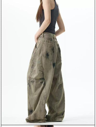 Graffiti Ink-Splash Cargo Pants Korean Street Fashion Pants By 77Flight Shop Online at OH Vault