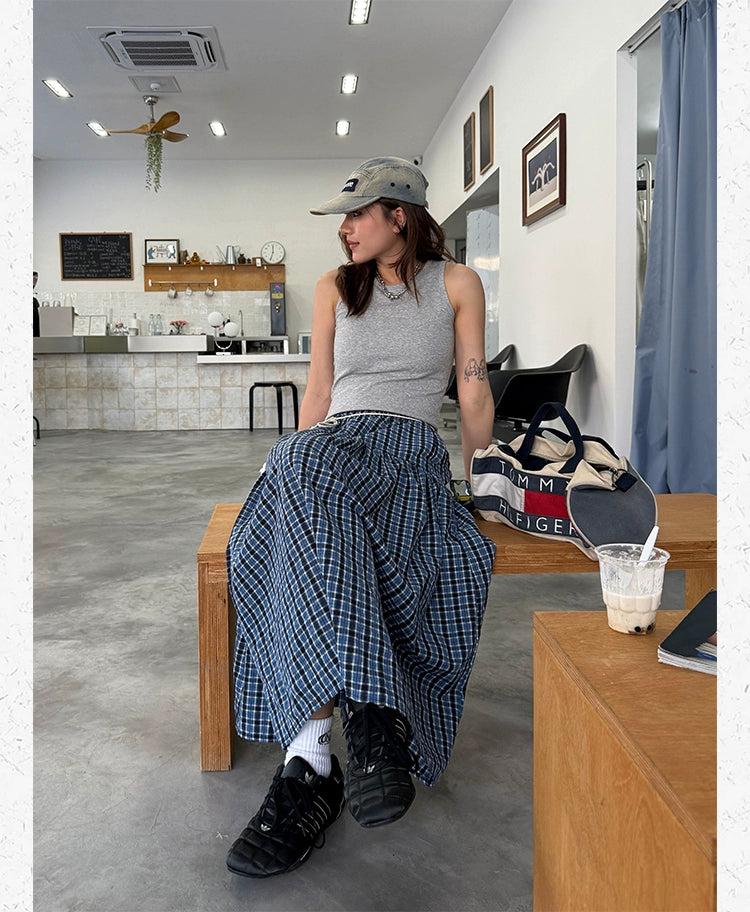 Spliced Plaid Long Skirt Korean Street Fashion Skirt By Made Extreme Shop Online at OH Vault