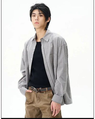 One-Pocket Thin Plaid Shirt Korean Street Fashion Shirt By 77Flight Shop Online at OH Vault