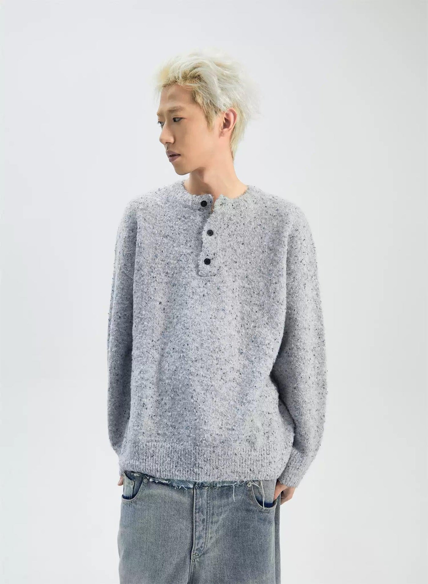 Casual Half-Buttons Sweater Korean Street Fashion Sweater By Ash Dark Shop Online at OH Vault