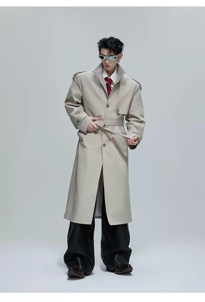 Striped Lining Belted Overcoat Korean Street Fashion Long Coat By Argue Culture Shop Online at OH Vault