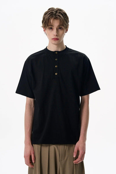 Basic Henley Collar T-Shirt Korean Street Fashion T-Shirt By MaxDstr Shop Online at OH Vault