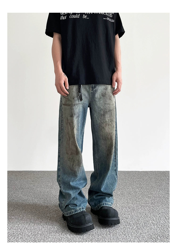 Washed & Smudged Straight Jeans Korean Street Fashion Jeans By A PUEE Shop Online at OH Vault