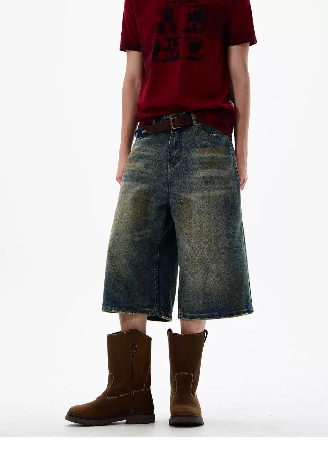 Stain Washed Wide Denim Shorts Korean Street Fashion Shorts By 77Flight Shop Online at OH Vault