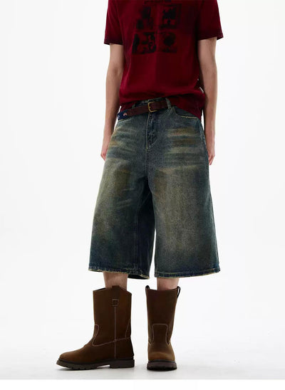 Stain Washed Wide Denim Shorts Korean Street Fashion Shorts By 77Flight Shop Online at OH Vault