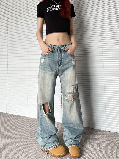 Light Washed Ripped Jeans Korean Street Fashion Jeans By Apocket Shop Online at OH Vault