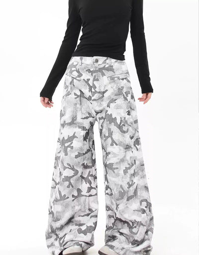 Relaxed Fit Camo Wide Leg Pants Korean Street Fashion Pants By Blacklists Shop Online at OH Vault