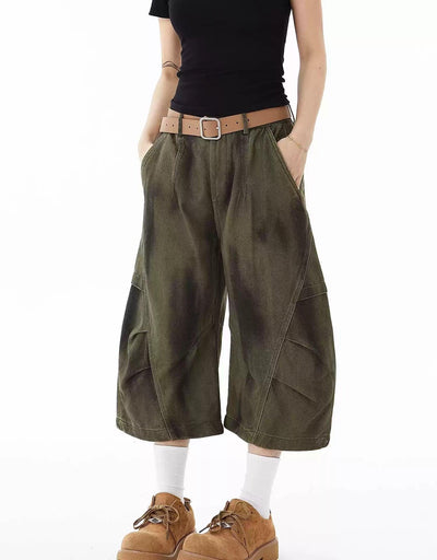 Smudged Detail Pleated Cargo Shorts Korean Street Fashion Shorts By Blacklists Shop Online at OH Vault