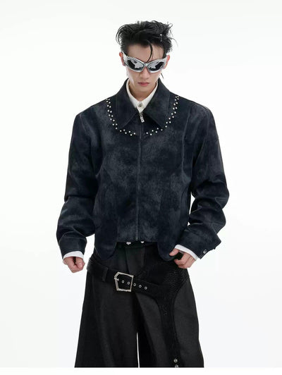 Tie-Dye Pearl Embellished Jacket Korean Street Fashion Jacket By Argue Culture Shop Online at OH Vault