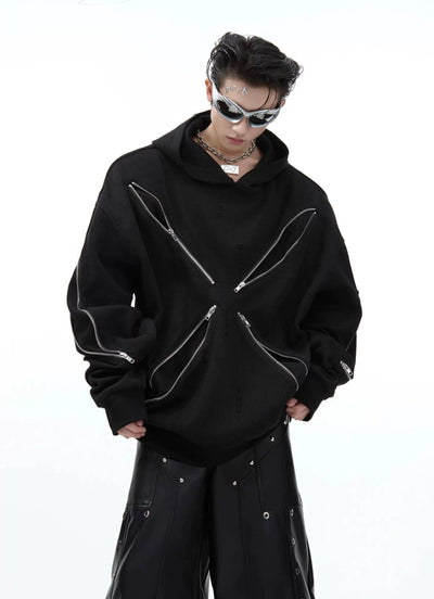 Multiple Zippers Textured Hoodie Korean Street Fashion Hoodie By Argue Culture Shop Online at OH Vault